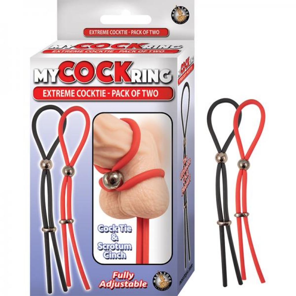 My Cockring Extreme Cocktie-pack Of Two Black&red - Adjustable & Versatile Penis Rings