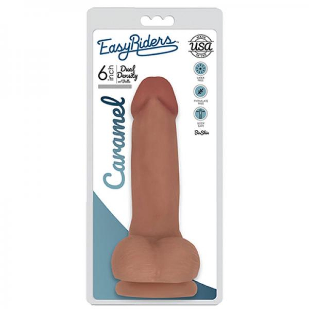 Easy Rider Bioskin Dual Density Dong 6in With Balls Caramel - Realistic Dildos & Dongs