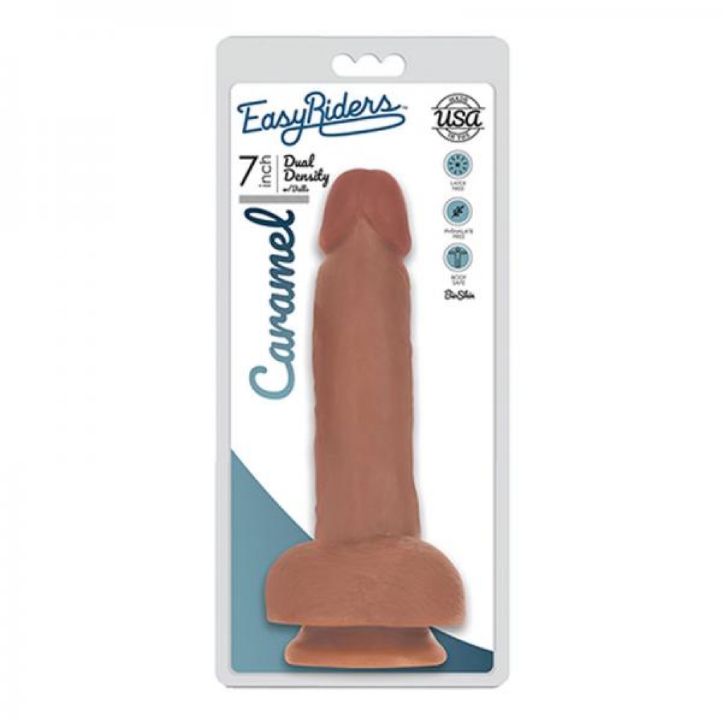 Easy Rider Bioskin Dual Density Dong 7in With Balls Caramel - Realistic Dildos & Dongs