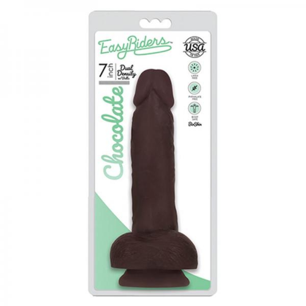 Easy Rider Bioskin Dual Density Dong 7in With Balls Chocolate - Realistic Dildos & Dongs