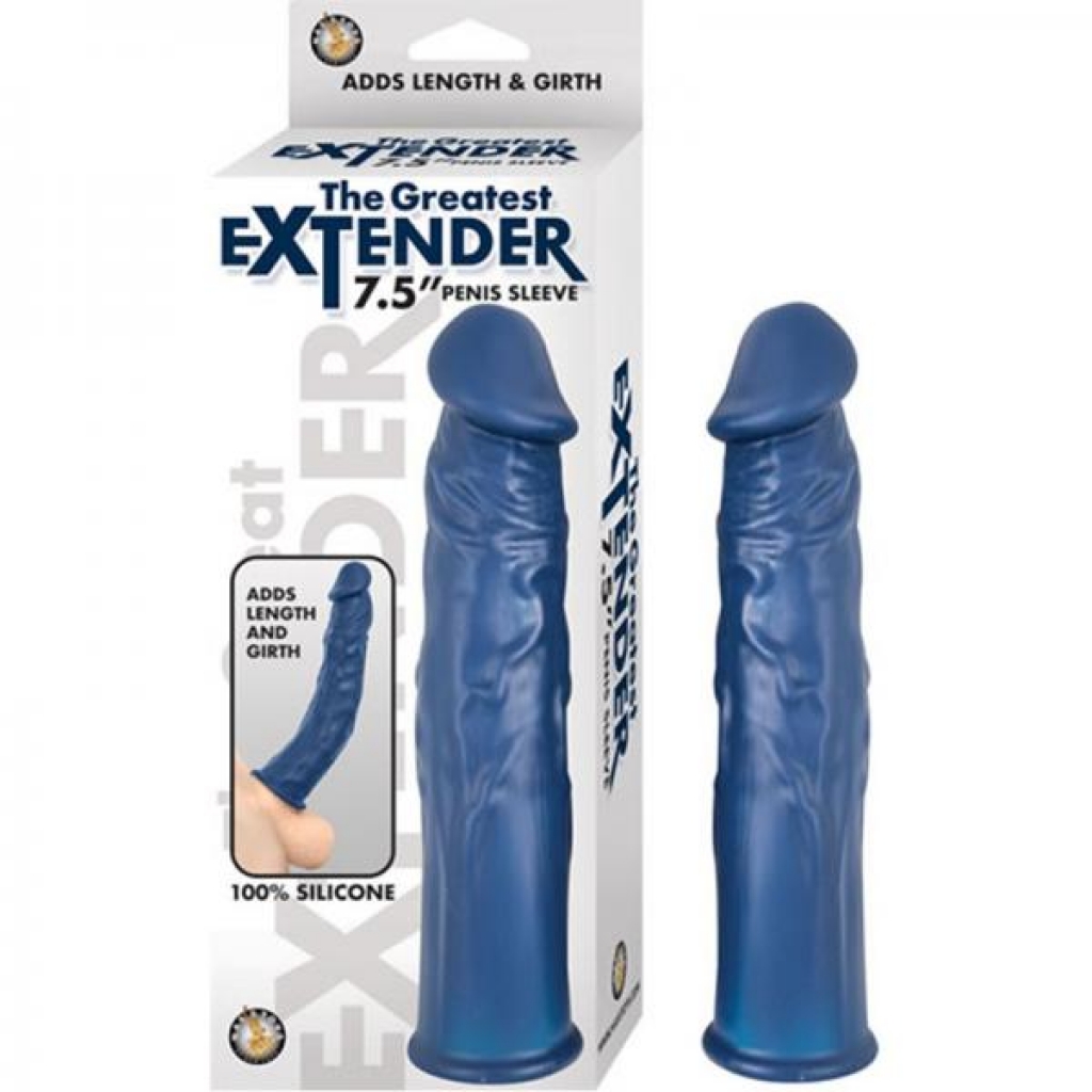 The Great Extender 7.5in Penis Sleeve Silicone Blue - Penis Sleeves & Enhancers
