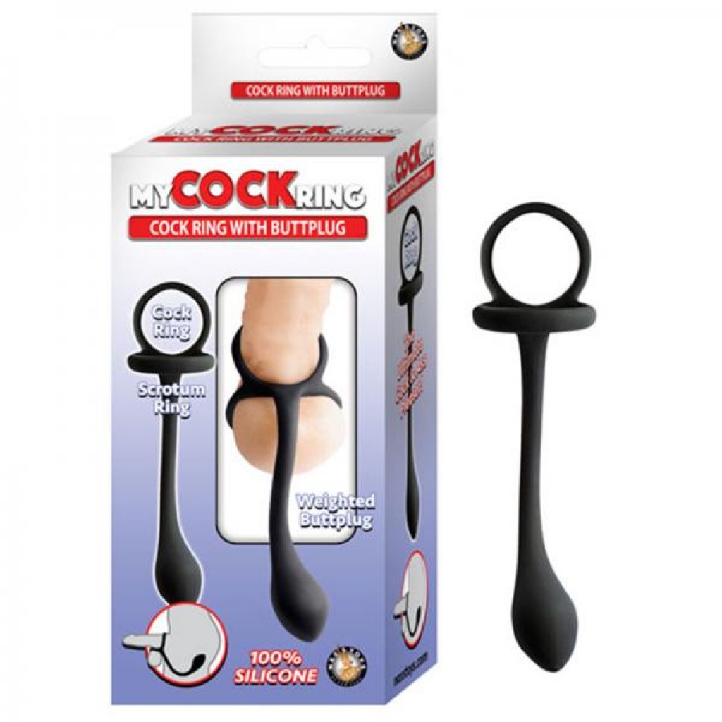 My Cockring Cockring With Weighed Buttplug Black - Mens Cock & Ball Gear