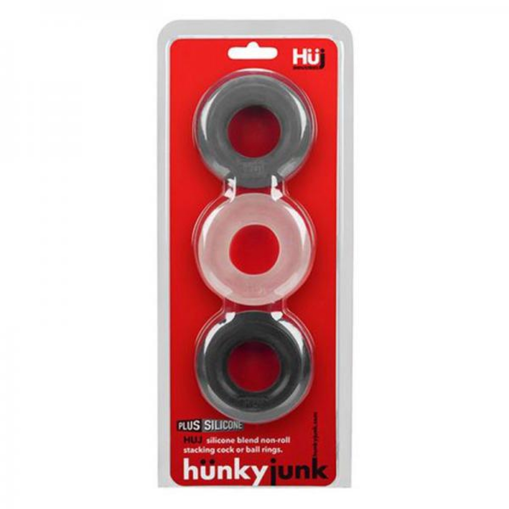 Hunkyjunk Huj3 3-pack C-ring, Tar Multi - Cock Ring Trios