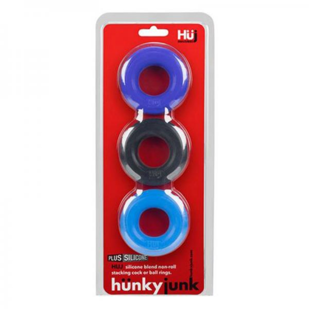 Hunkyjunk Huj3 3-pack C-ring, Blue Multi - Cock Ring Trios