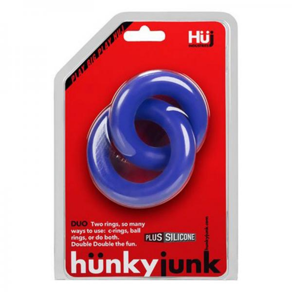 Hunkyjunk Duo Linked Cock/ball Rings, Cobalt - Couples Vibrating Penis Rings