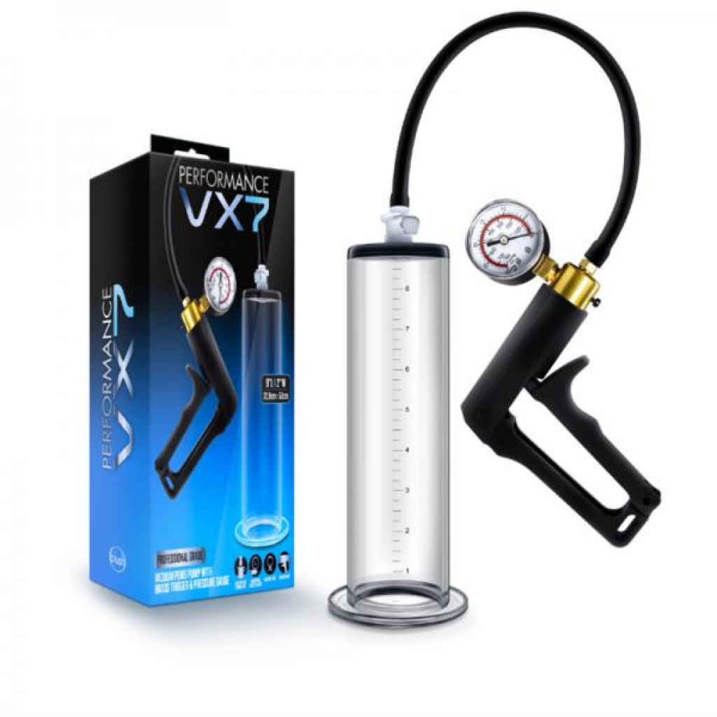 Performance - Vx7 Vacuum Penis Pump With Brass Trigger & Pressure Gauge - Clear - Penis Pumps