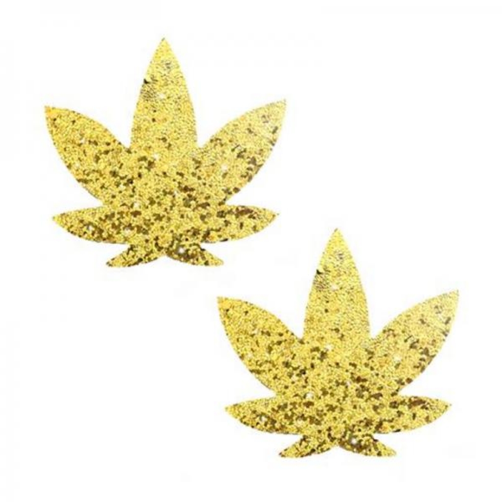 Neva Nude Pasty Weed Leaf Glitter Sparkle Gold - Pasties, Tattoos & Accessories