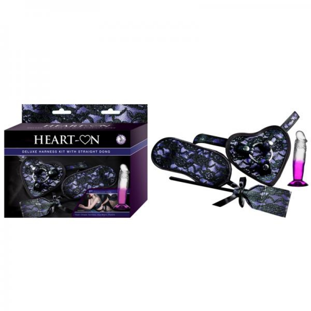Heart-on Deluxe Harness Kit With Straight Dong Purple - Harness & Dong Sets