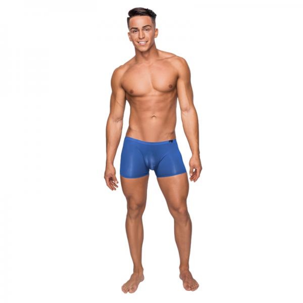 Male Power Seamless Sleek Short W. Sheer Pouch Blue Small - Mens Underwear