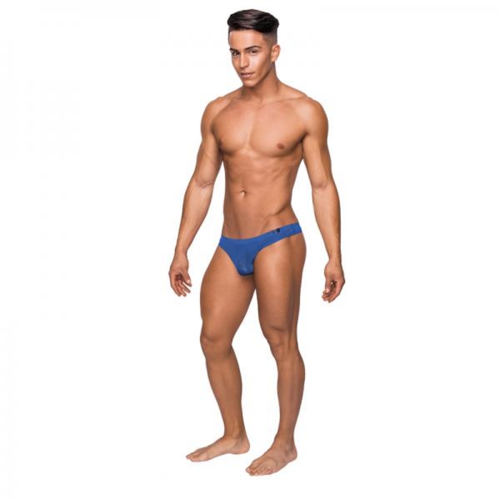 Male Power Seamless Sleek Thong Blue Sheer Pouch Sm - Mens Underwear