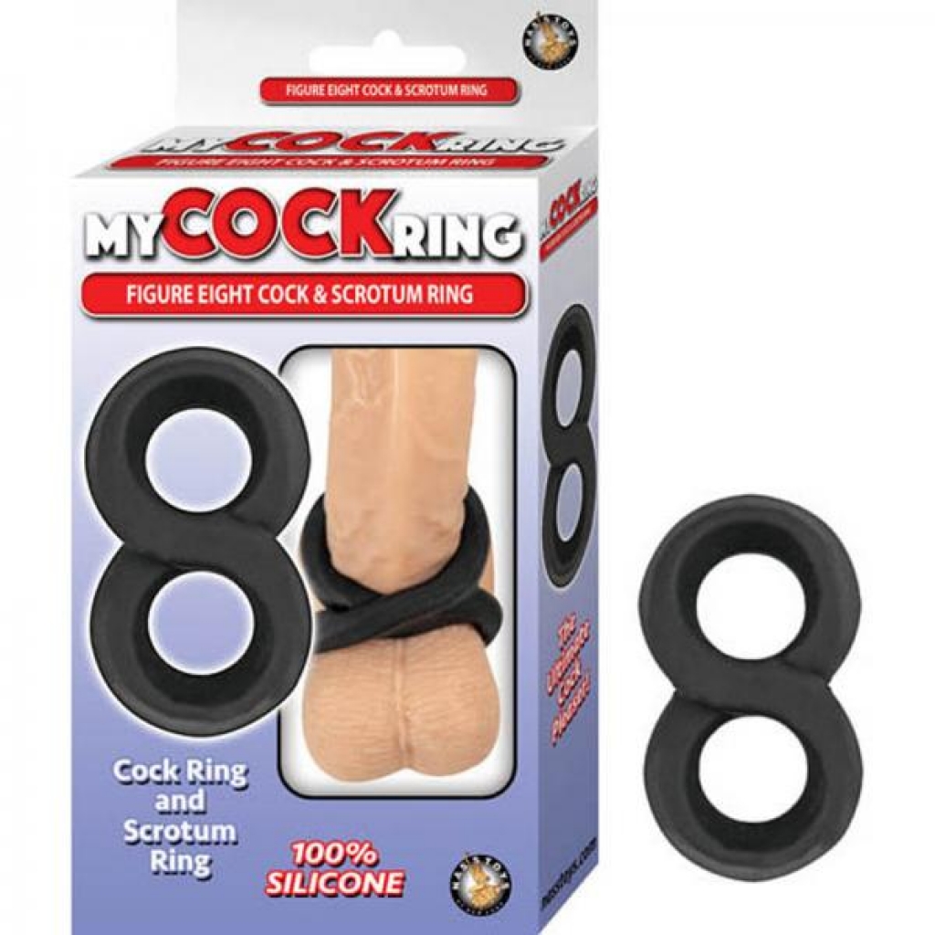 My Cockring Figure Eight Cock & Scrotum Ring Black - Mens Cock & Ball Gear