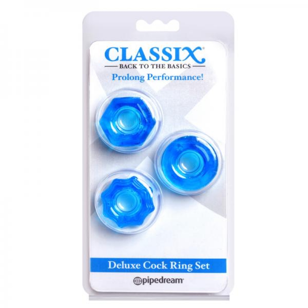 Classix Deluxe Cock Ring Set Blue - Cock Ring Trios