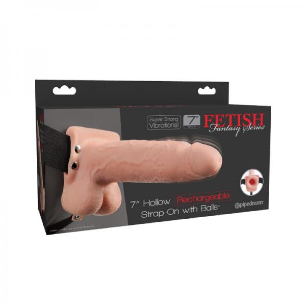 Fetish Fantasy 7in Hollow Rechargeable Strap-on With Balls, Flesh - Hollow Strap-ons