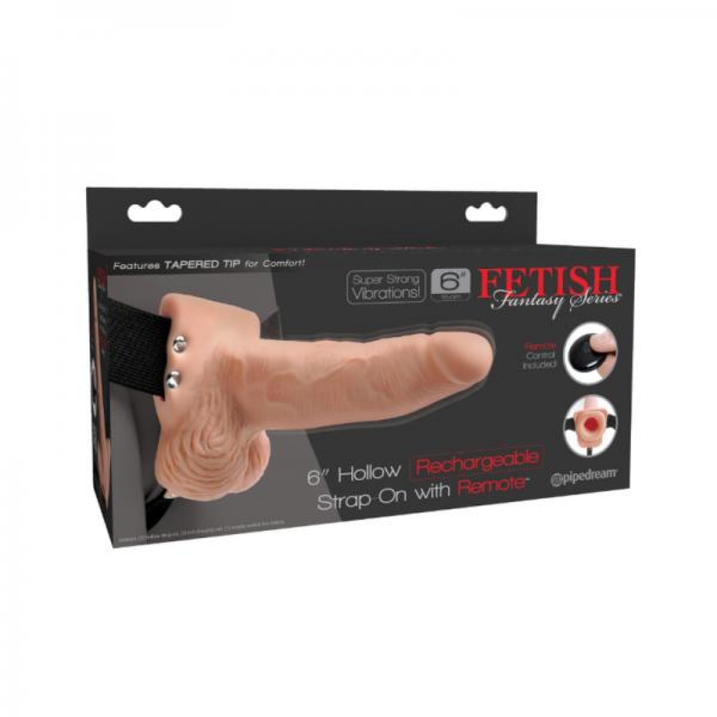 Fetish Fantasy 6in Hollow Rechargeable Strap-on With Remote, Flesh - Hollow Strap-ons