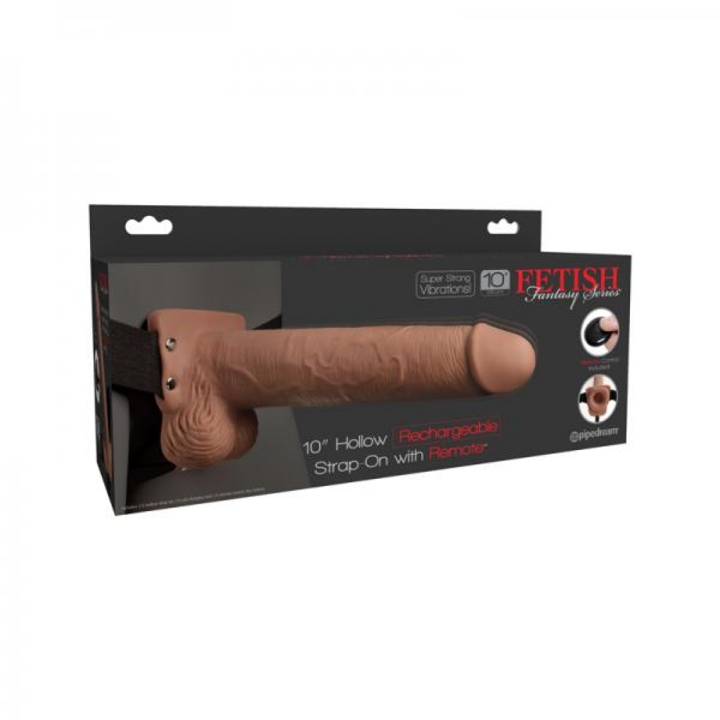 Fetish Fantasy 10in Hollow Rechargeable Strap-on With Remote, Tan - Hollow Strap-ons
