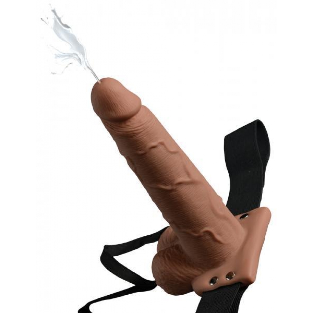 Fetish Fantasy 7.5in Hollow Squirting Strap-on With Balls, Tan - Harness & Dong Sets