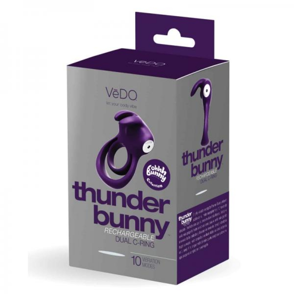 Vedo Thunder Rechargeable Dual Cockring Purple - Couples Vibrating Penis Rings