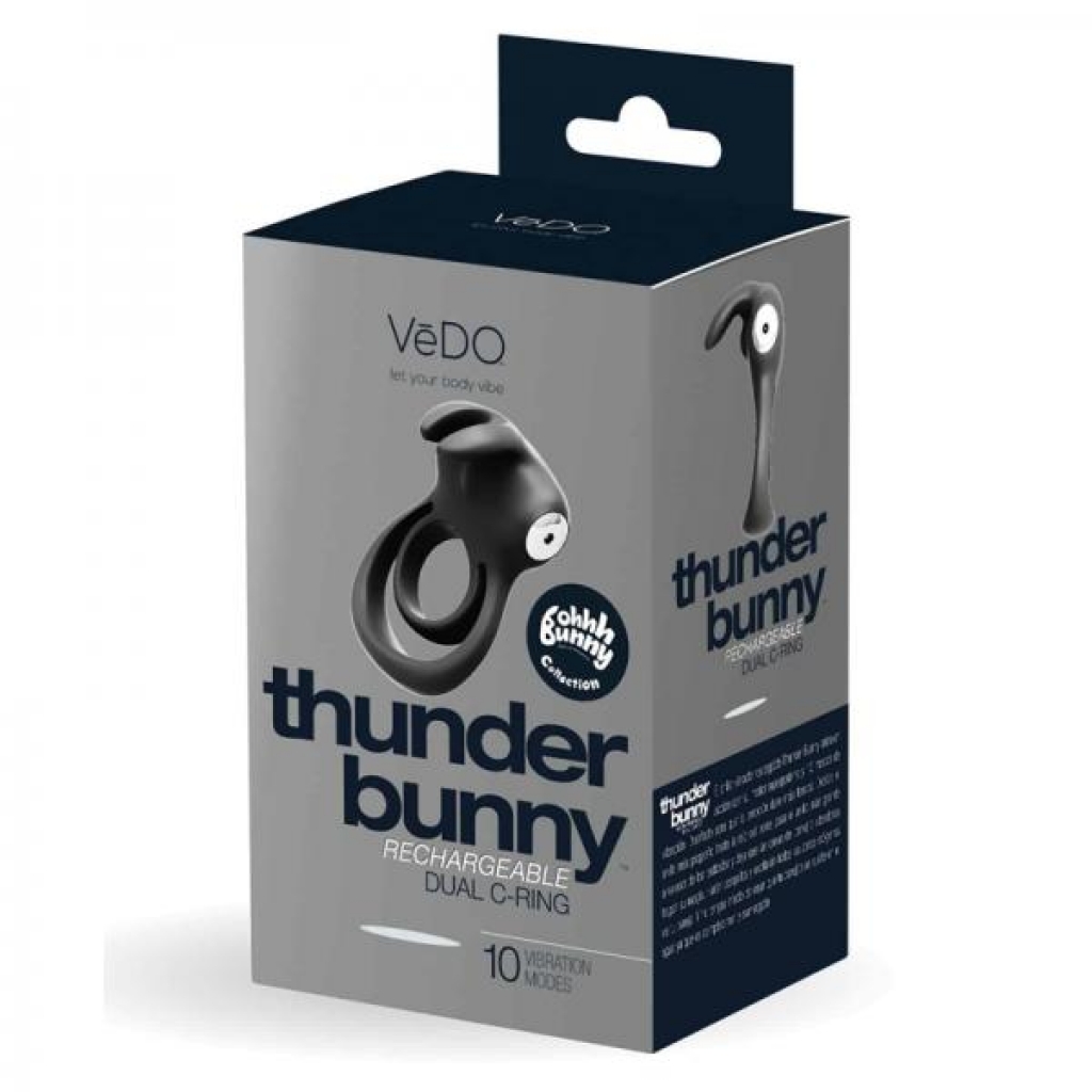 Vedo Thunder Rechargeable Dual Cockring Black - Couples Vibrating Penis Rings