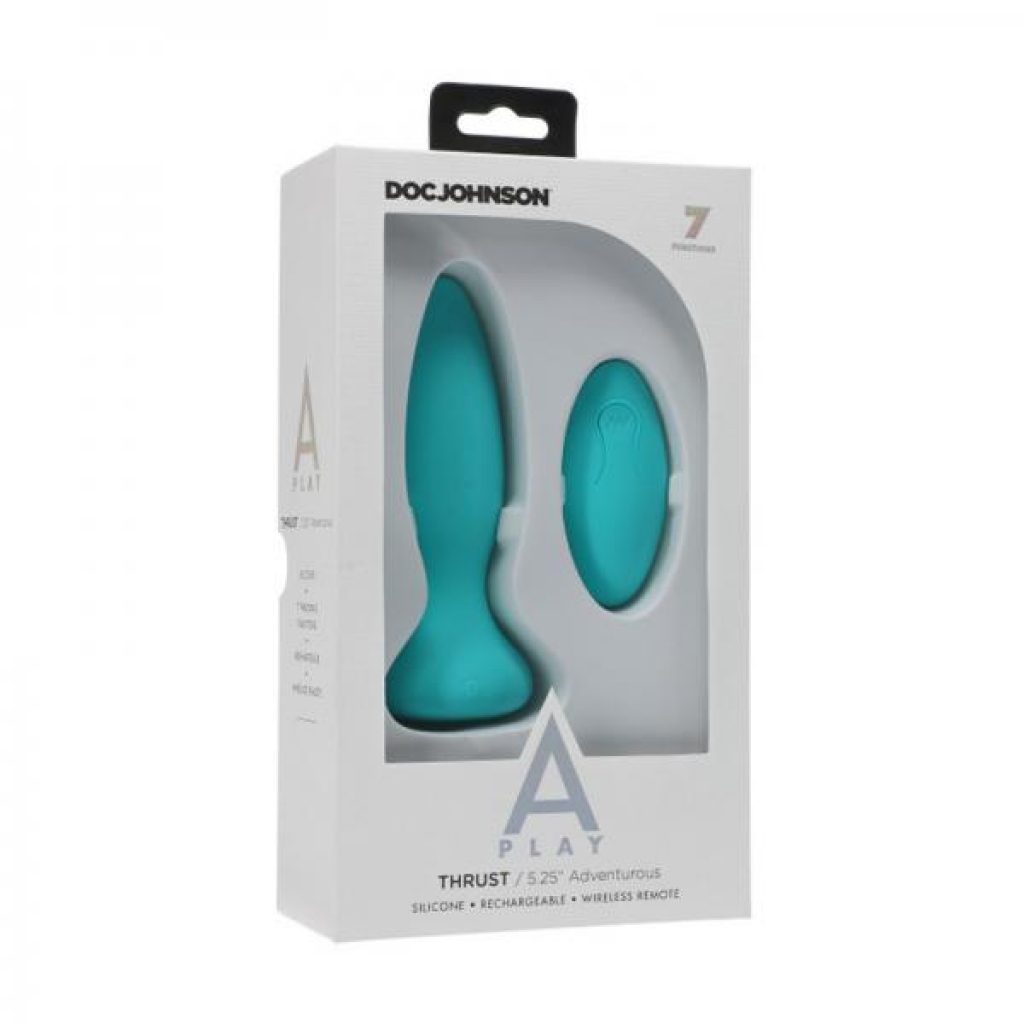 A-play Thrust Adventurous Rechargeable Silicone Anal Plug With Remote Teal - Anal Plugs