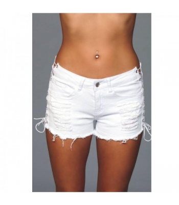 Denim Shorts With Lace Up Side White Medium - Sexy Costume Accessories