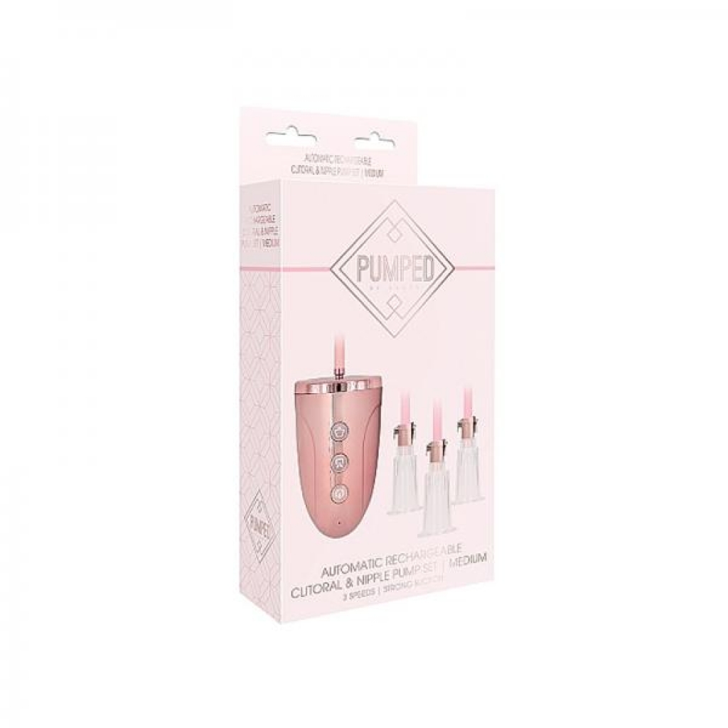 Automatic Rechargeable Clitoral & Nipple Pump Set - Medium - Pink - Penis Pumps