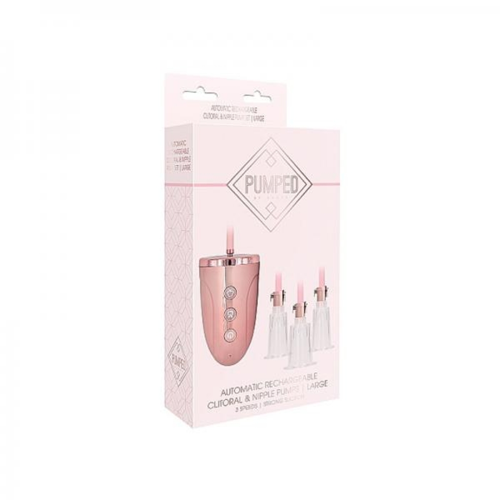 Automatic Rechargeable Clitoral & Nipple Pump Set - Large - Pink - Nipple Pumps