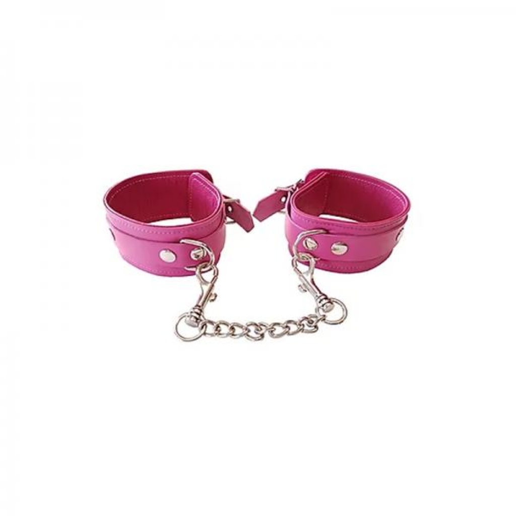 Plain Leather Wrist Cuffs - Pink - Handcuffs