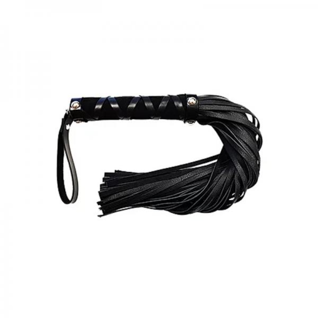 Short Leather Flogger With Studded Handle - Black - Floggers