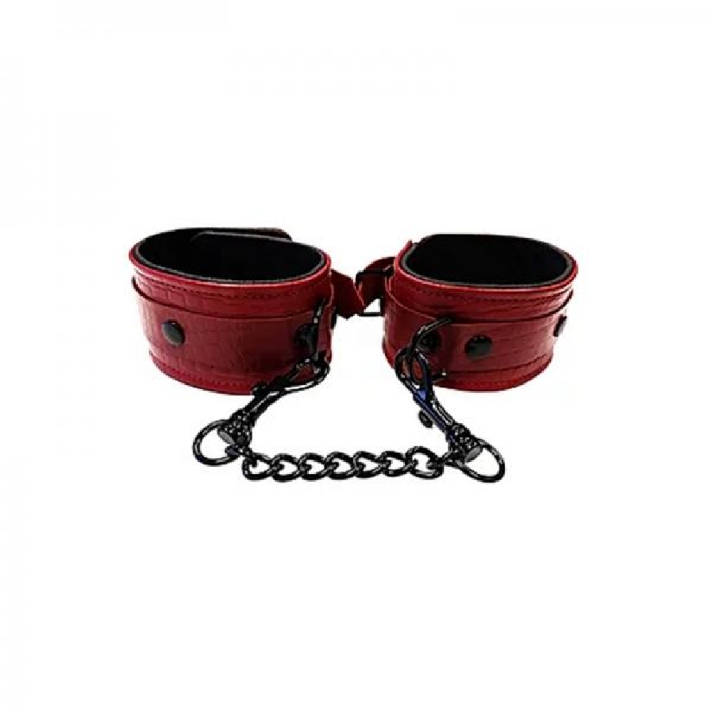 Leather Wrist Cuffs Burgunday & Black Accessories - Handcuffs