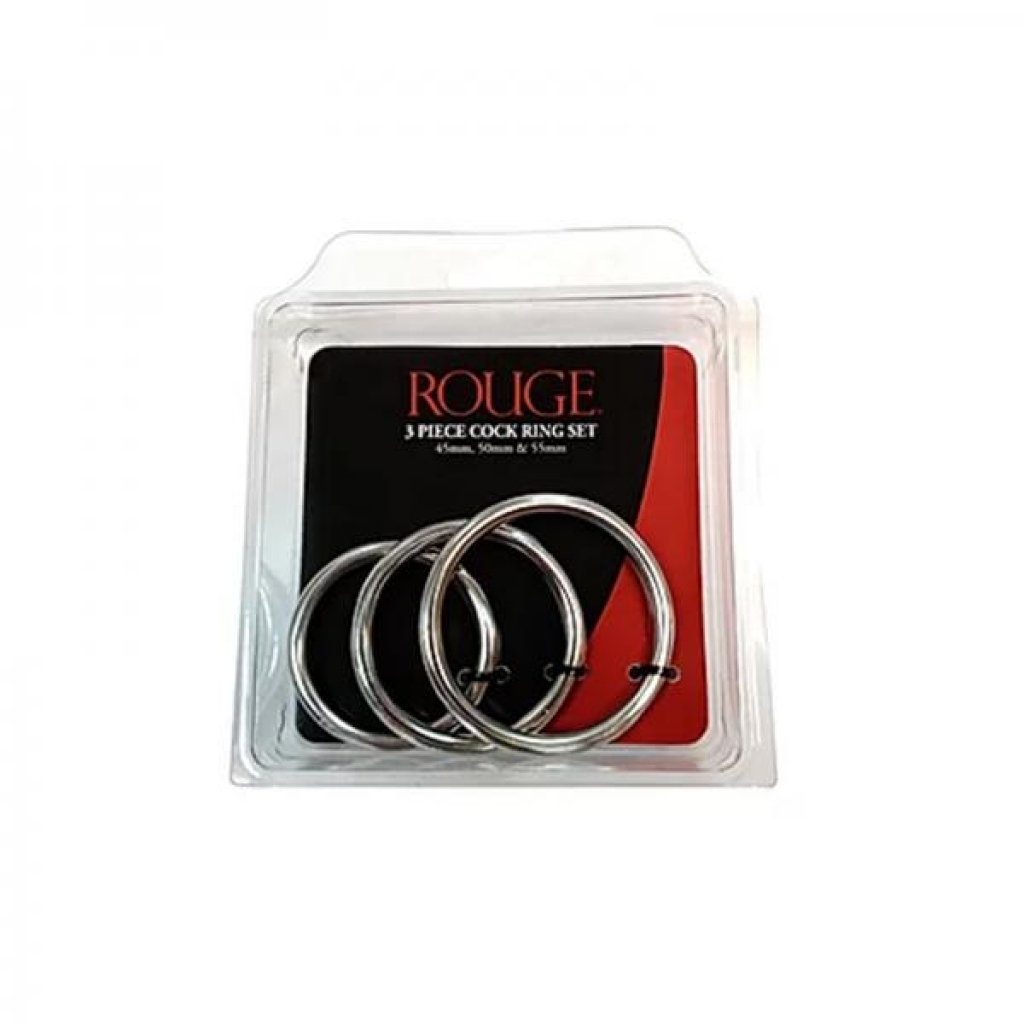 Stainless Steel Stainless Steel 3 Piece Cock Ring Set (55mm/50mm/45mm) - In Clamshell - Cock Ring Trios