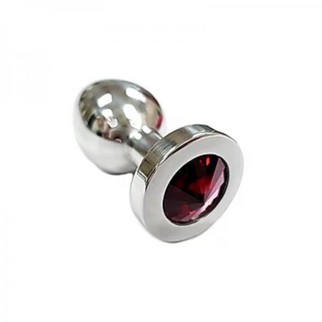 Stainless Steel  Smooth Medium Butt Plug Red Crystal  In Clamshell - Anal Plugs