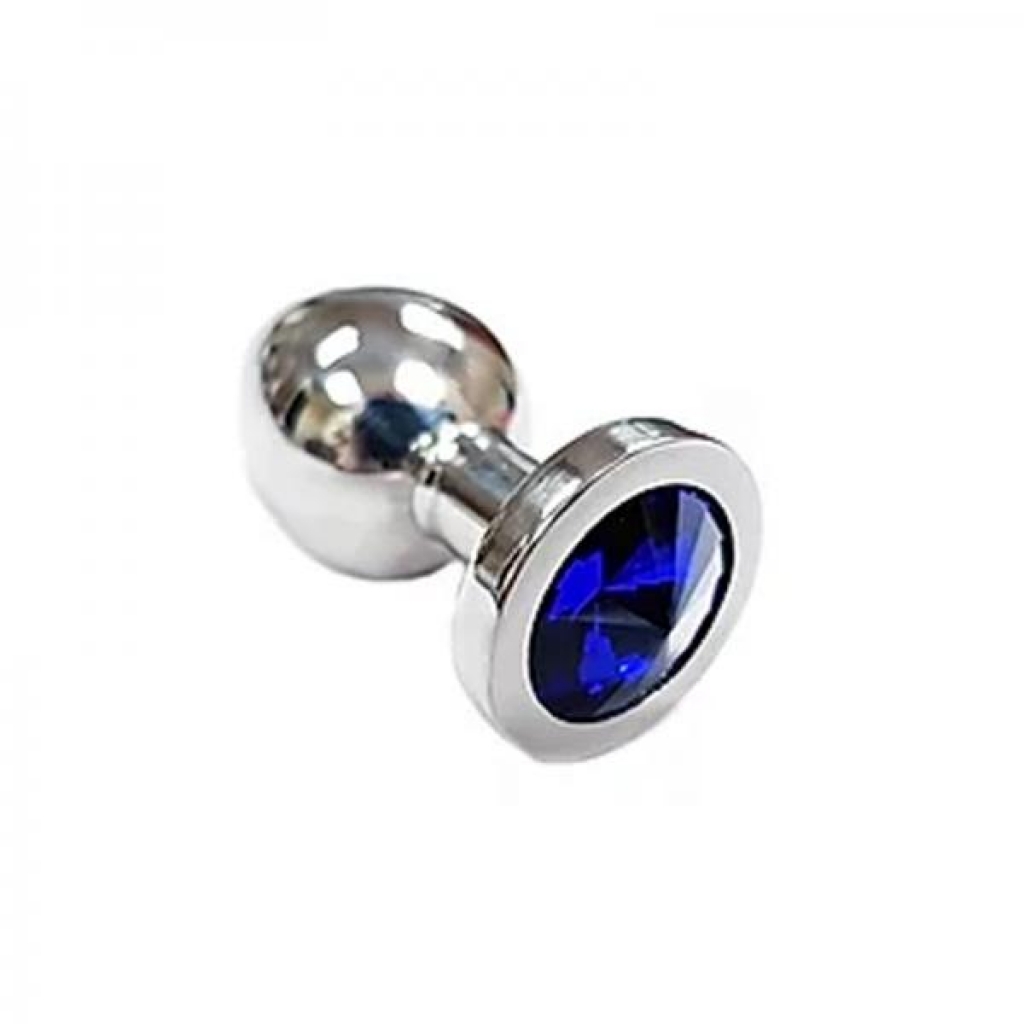 Stainless Steel  Smooth Small Butt Plug Small With Blue Crystal  In Clamshell - Anal Plugs
