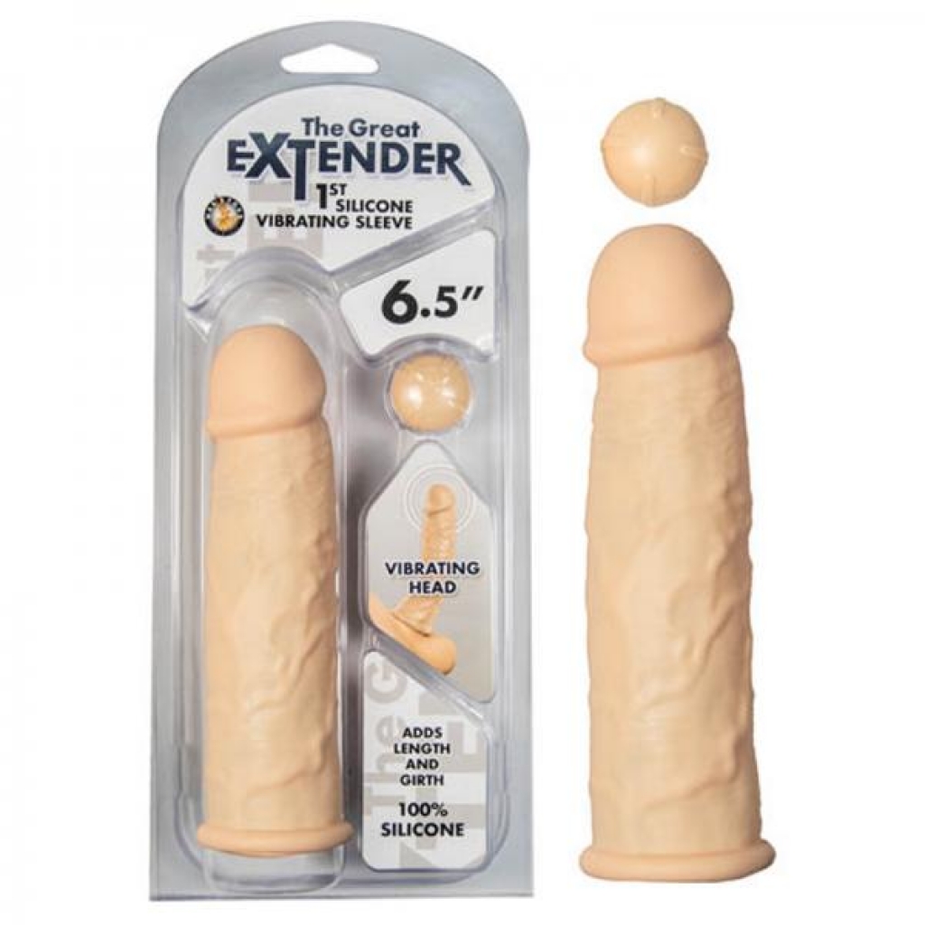 The Great Extender 1st Silicone Vibrating Sleeve 6.5in-flesh - Penis Extensions