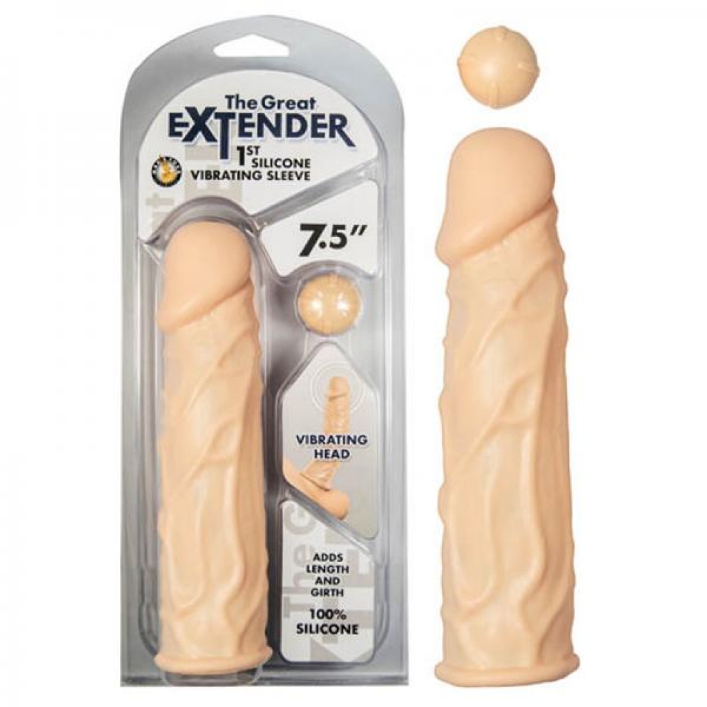 The Great Extender 1st Silicone Vibrating Sleeve 7.5in-flesh - Penis Extensions