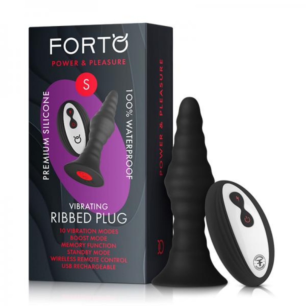 Forto Vibe Ribbed Plug W/remote Sm Blk - Anal Plugs