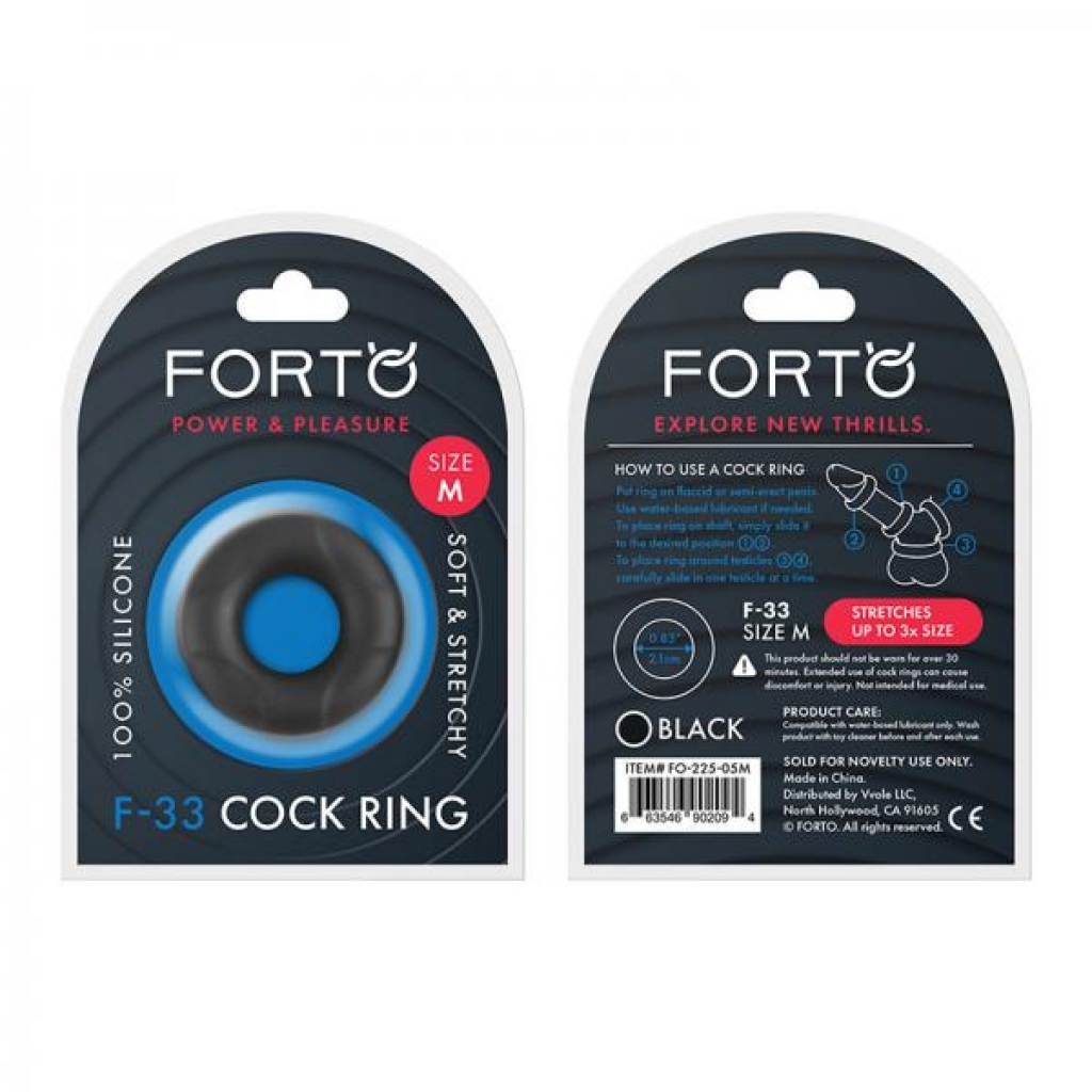 Forto F-33: 21mm 100% Liquid Silicone C-ring Med Black - Classic Penis Rings