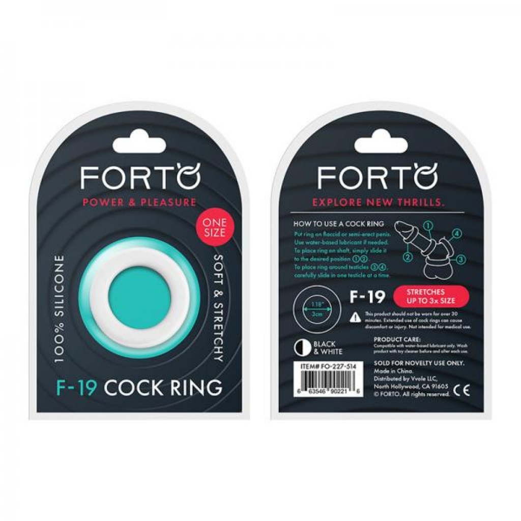 Forto F-19: 100% Liquid Silicone 2-tone C-ring Black/white - Classic Penis Rings