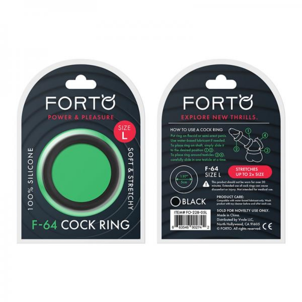Forto F-64: 50mm 100% Silicone Ring Wide Lg Black - Classic Penis Rings