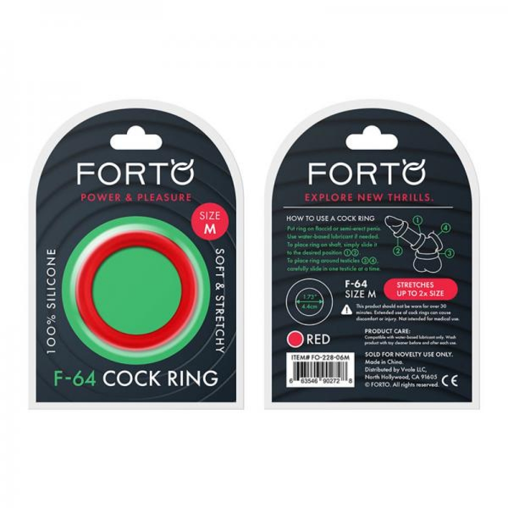 Forto F-64: 45mm 100% Silicone Ring Wide Med Red - Classic Penis Rings