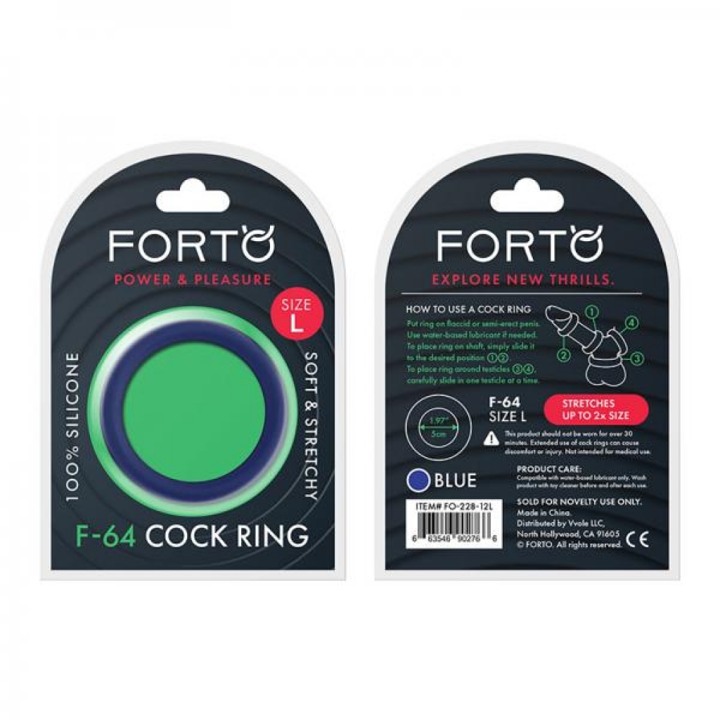 Forto F-64:  50mm 100% Silicone Ring Wide Lg Blue - Classic Penis Rings