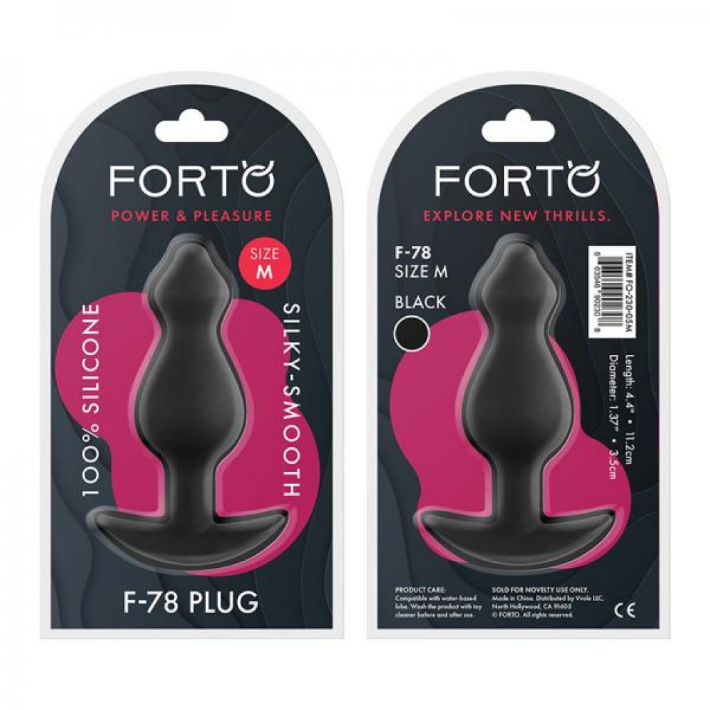Forto F-78: Pointee 100% Silicone Plug Medium Black - Anal Plugs