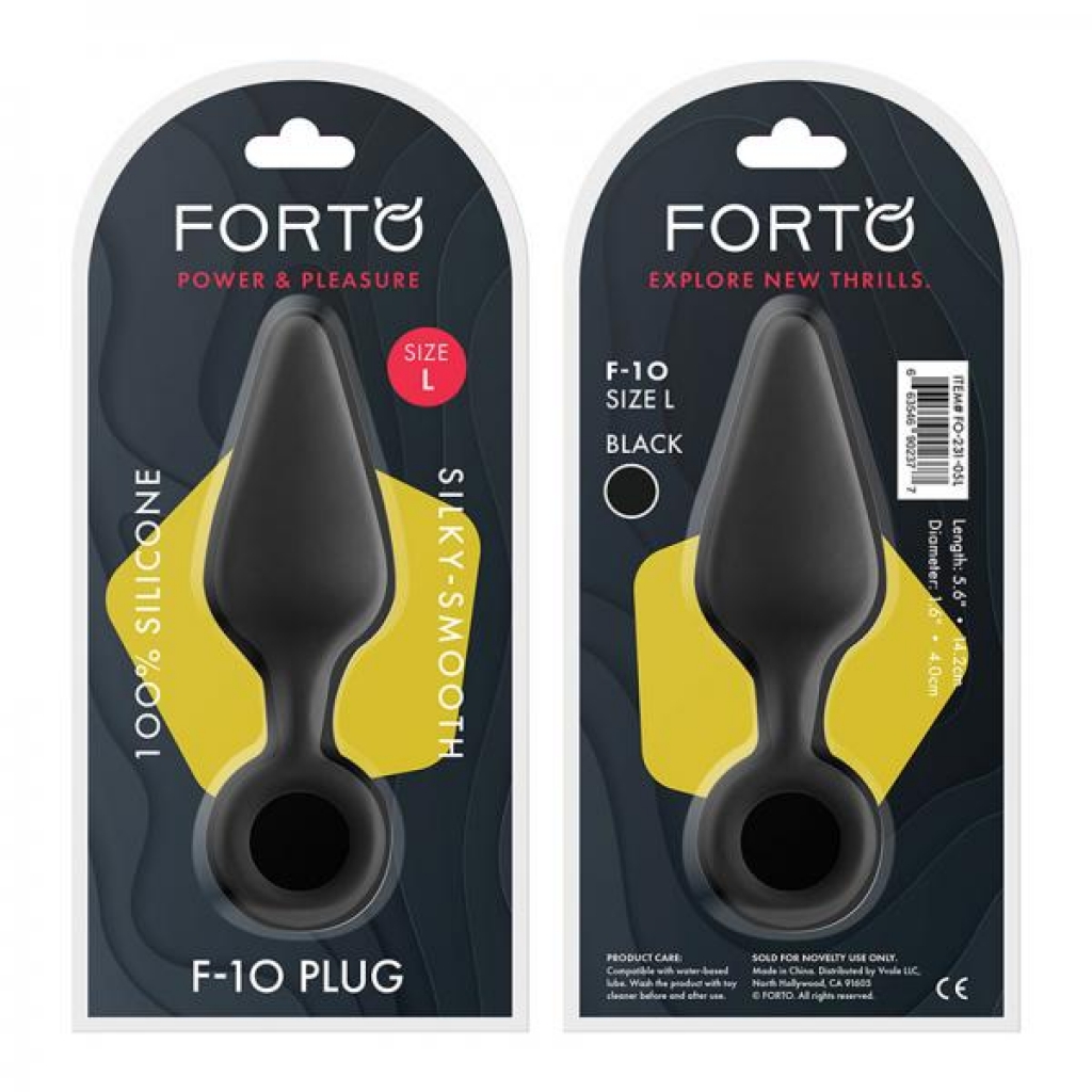 Forto F-10: Silicone Plug W/ Pull Ring Lg Black - Anal Plugs