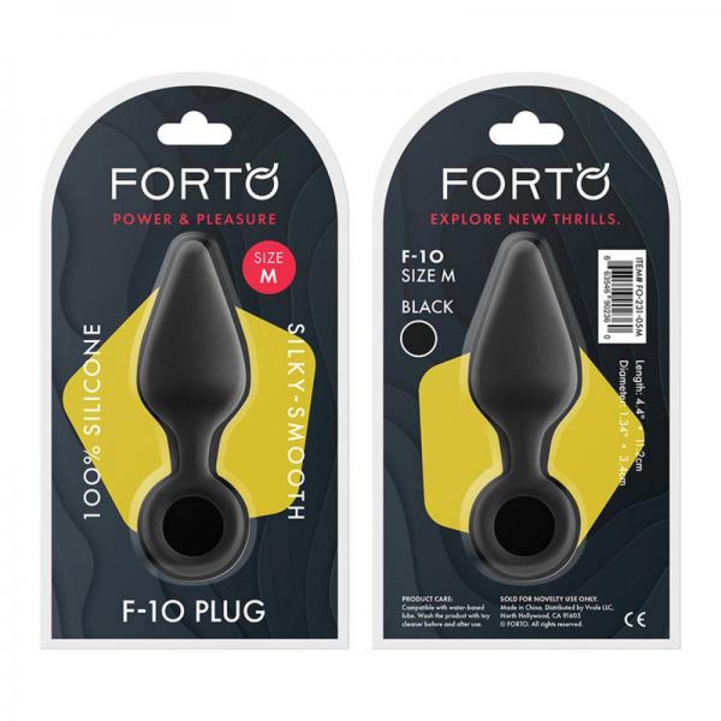 Forto F-10: Silicone Plug W/ Pull Ring Med Black - Anal Plugs