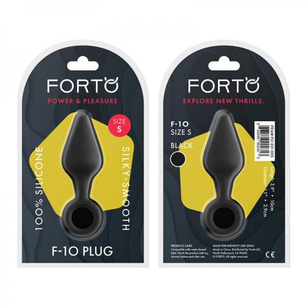 Forto F-10: Silicone Plug W/ Pull Ring Sm Black - Anal Plugs