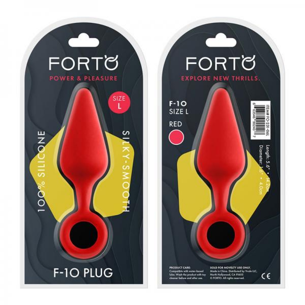 Forto F-10: Silicone Plug W/ Pull Ring Lg Red - Anal Plugs