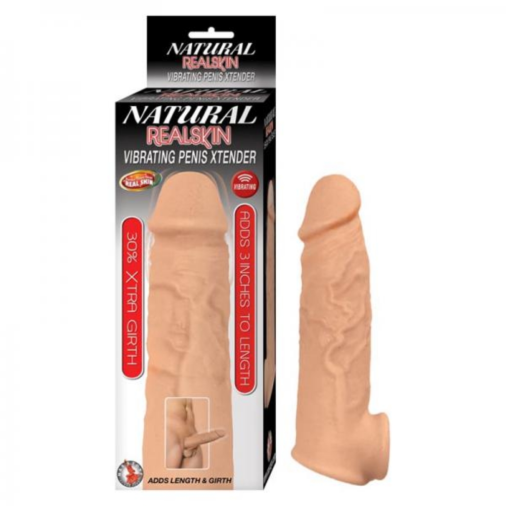 Natural Realskin Vibrating Penis Xtender - White - Realistic