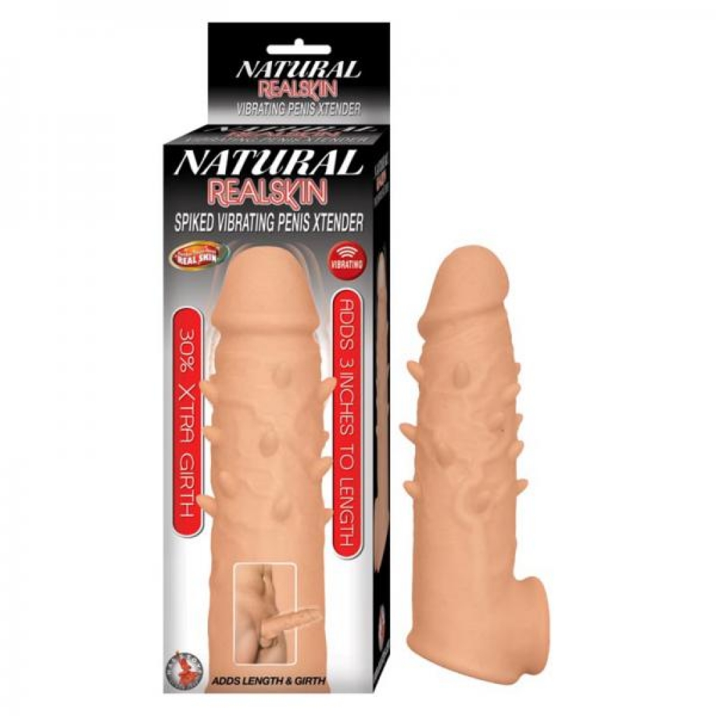 Natural Realskin Spiked Vibrating Penis Xtender - White - Penis Extensions