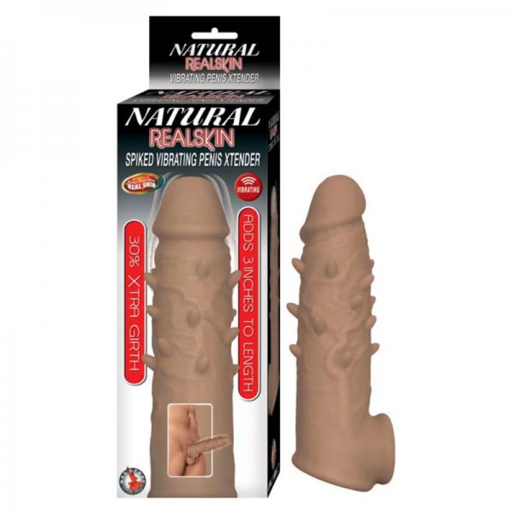 Natural Realskin Spiked Vibrating Penis Xtender - Brown - Penis Extensions