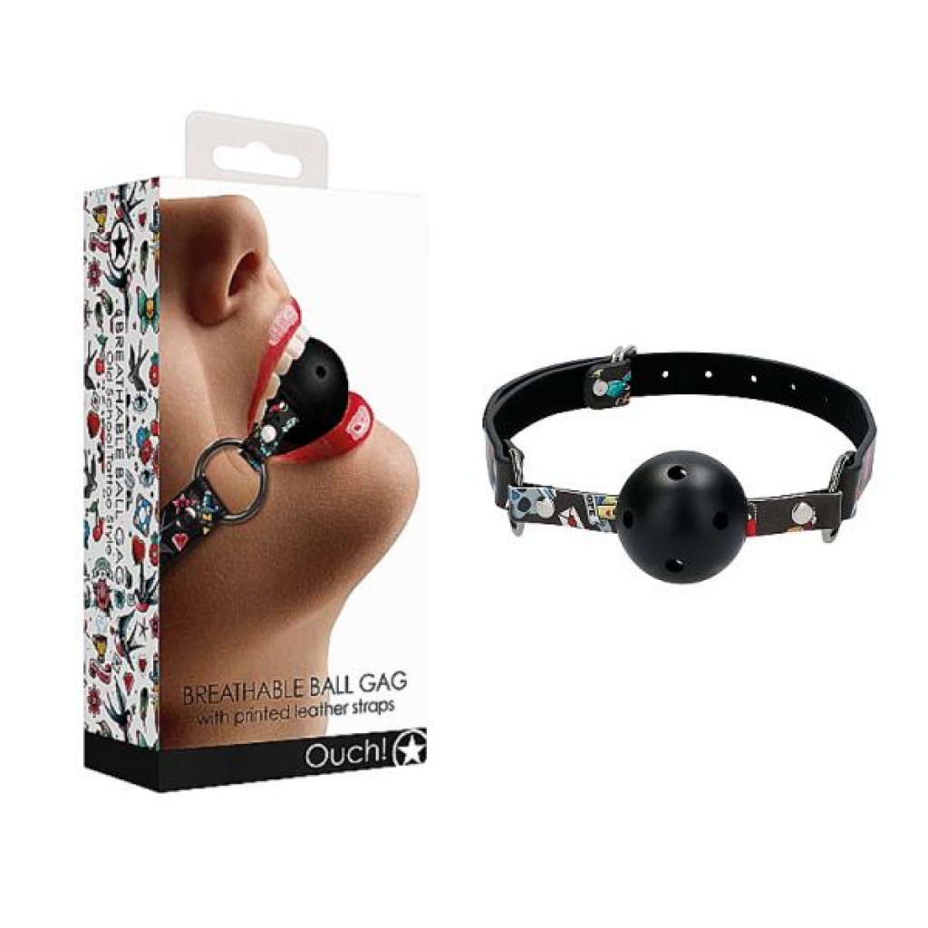 Ouch! Old School Tattoo Printed Breathable Ball Gag - Ball Gags