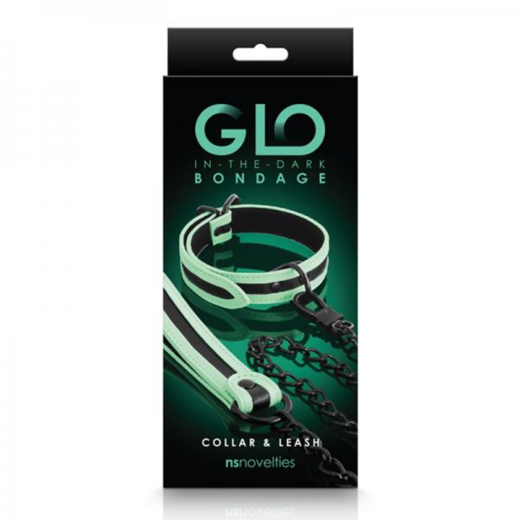 Glo Bondage Collar And Leash Green - Collars & Leashes